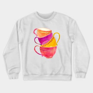 Pink, orange and yellow stacked tea cups Crewneck Sweatshirt